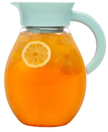 Primula The Big Iced Tea Maker and Infuser, Plastic Beverage Pitcher with Leak Proof, Airtight Lid, Fine Mesh Reusable Filter, Made without BPA, Dishwasher Safe, Aqua