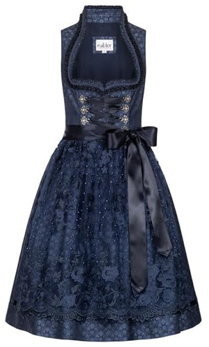 Nübler Damen Dirndl Coro I Größe 38 I Midi-Dirndl mit Rocklänge 60 cm & passender Schürze I Festliches Trachtenkleid mit modernem Schnitt & dezenten Details I Ideal für Trachten & Festlichkeiten