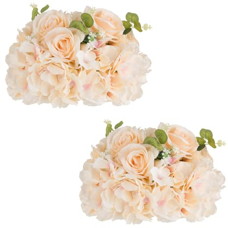 NUPTIO Artificial Flower Centrepieces for Tables: 2 Pcs 30cm Diameter Champagne Fake Flowers Roses Balls Silk Faux Rose Arrangement for Wedding Party Centerpiece Table Decorations