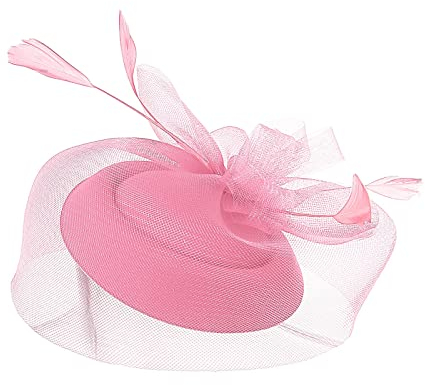 Damen Fascinator Hut Mesh Hochzeit Kopfschmuck Hüte Hat Clip Schleier Stirnband Tea Party Kopfbedeckung Frauen Pillbox Hut Haarschmuck für Kirche Halloween Cocktail Club Rosa