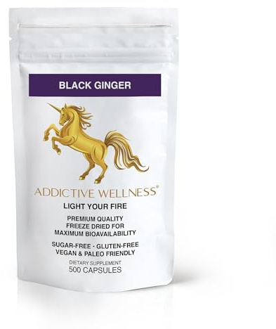Addictive Wellness Black Ginger Capsules 450mg, Kaempferia Parviflora Supplement to Support Energy, Metabolism, Endurance & Performance, Thai Black Ginger for Men, Vegan & Paleo, 500 Count