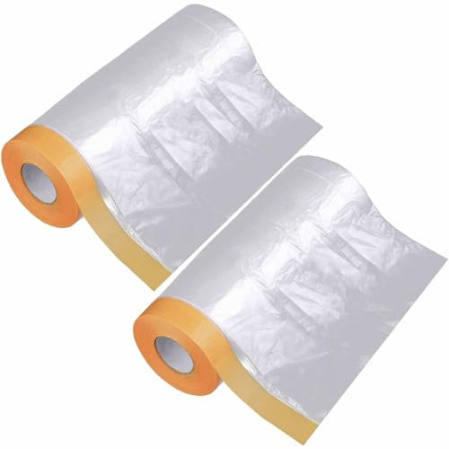 HRJZF Paquete de 2 rollos de lámina antipolvo de 5 x 66.6 pies, película de enmascaramiento para pintura, a prueba de polvo e impermeable, láminas adhesivas de plástico para pintura en aerosol,