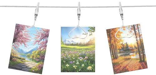 QUARKZMAN Cavo in Acciaio per Appendere Foto al Muro con 10 Clip a Cuore, 5Ft Cornice Regolabile per Appendere Foto Collage Decorativo per Appendere Foto Note Cartoline Arte Argento