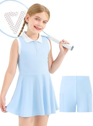GroYolan Vestido de Tenis para Niña con Pantalón Corto Polo Athletic Dress Sin Mangas Vestidos Deportivos con Bolsillos Ropa Golf Deporte Casual