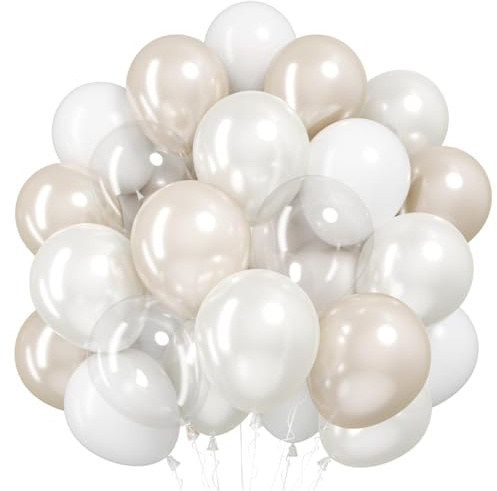 Pearl Balloons,51Pcs 12 Inch Pearl White Double-Stuffed Balloons, Sand White Clear Helium Balloon Set for Birthday Engagement Anniversary Baby Shower Bridal Party Decoration