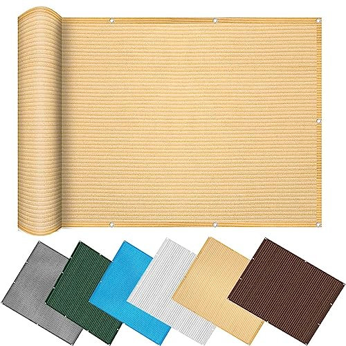 Tenda ombreggiante giallo sabbia, 1,5 x 7,5 m, 95% UV, in HDPE, con tessuto traspirante, resistente all'ombra, dispenser per giardino, cortile, prato, include 4 corde