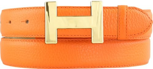 BELTINGER Damen-Gürtel HAILEY aus strukturiertem Leder 3 cm | Schmaler Ledergürtel für Damen 30mm | Gold glänzend | Orange 95cm