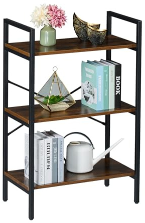 Relaxdays Scaffale Libreria con 3 Ripiani, HLP: 92x60x32 cm, Scaffalatura Aperta, Mobile Stile Industriale, Marrone Nero