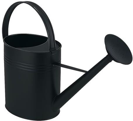HRB Zinkvattenkanna 10 l, vattenkanna varmförzinkad, hållbar metallvattenkanna för inomhus- och utomhusbruk vattenkanna med vattendusch, bevattningssystem (svart, 10 liter)