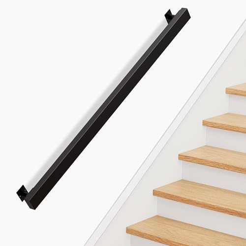 T-ZBDZ Handlauf Treppengeländer Geländer Treppe Wandhandlauf, Metall Wand Treppe für Aussen & Innen, Handlauf Schwarz Wandhalterung Treppenhandlauf, Handläuf für Treppen Balkon (240cm)