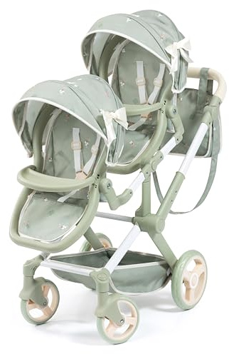 Bayer Design Twin dolls pram with bag, adjustabl, seats variable fixable | carriage pram double stroller with swivel front wheels, reversible handle, integrated basket, for boys and girls 3+ ages