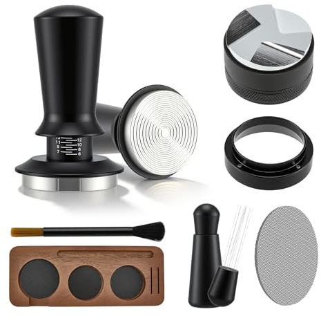 Kit Barista Café 7 Piezas, Café Tamper 51mm con Estación de Prensado, Distribuidor, Herramienta WDT, Anillo Dosador Magnético, Filtro Puck, Cepillo, Set Accesorios para Máquina Espresso Portafiltro
