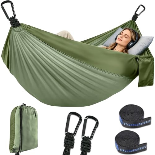 NXPZ Utomhus Camping Hängmatta, Dubbel Hängmatta 300 x 200 cm, Lastkapacitet 300 kg, Andningsbart Fallskärmsnylonmaterial, Superlätt Resehängmatta för Camping, Trädgård, Balkong, Strand, Vandring
