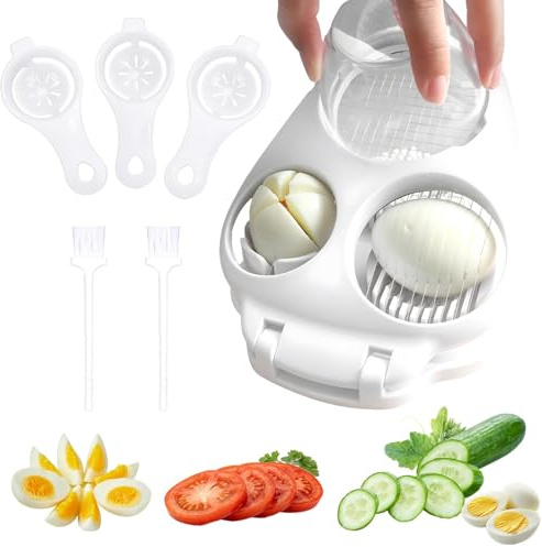 SoeUyd 3 en 1 Cortador de Huevos Cocidos, Cortador Huevos Duros 3-en-1, Cortador de Huevos Cocidos en Acero Inoxidable, Cortador de Huevos Tres en Uno, para Cortar Huevos, Fresas, Mantequilla, Etc