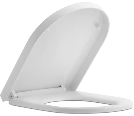 Tavoletta WC Forma D Bianca a Chiusura Rallentata, Copriwater Forma D per Sanitari Moderni, Sedile WC Bianco con Sgancio Rapido