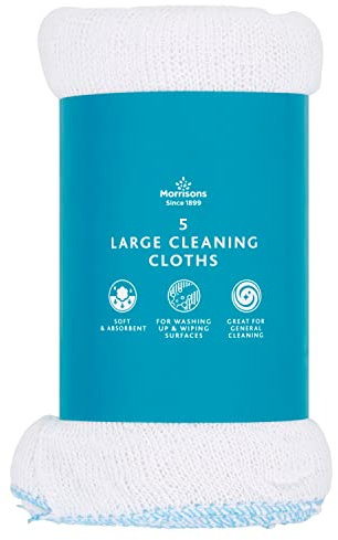 Morrisons 5 Large Cleaning Cloths ,5 count (Pack of 1), White
