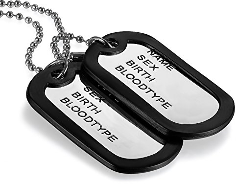 JewelryWe Dog Tag Halskette Herren: 2 Schwarz/Silber Militärischen Erkennungsmarken Armee Stil Hundemarke Anhänger mit 70cm Kette Militär Schmuck Geschenk für Männer Soldaten