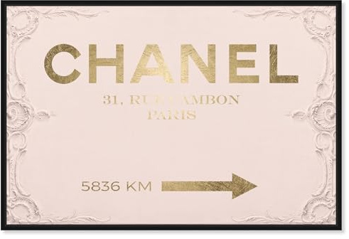 The Oliver Gal Artist Co. Fashion and Glam Modern Canvas Art - Couture Road Sign Rococo Gold Blush, Wall Art for Living Room, Bedroom, and Bathroom, 15 in x 10, Pink and Gold Home Decor