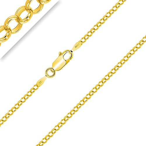 Planetys – Collar – Cadena de plata 925/1000 – Malla Jaseron – Chapado en oro amarillo de 18 quilates – Ancho: 2 mm, 50 cm, Plata esterlina