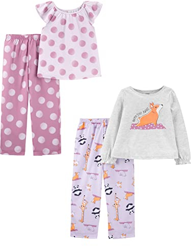 Simple Joys by Carter's Mädchen 4-Teiliger Poly-Schlafanzug, 2er-Pack, Tupfen/Waldtiere/Yoga, 5-6 Jahre
