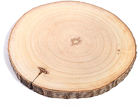 Anderson's Rustic Natural Wood Slice 10 Round Tree Cross Section with Bark Edge for Centerpieces, Crafts, Wedding Decor, Cake Stand, DIY Projects, Durable Real Wood Slab for Home Events and Displays