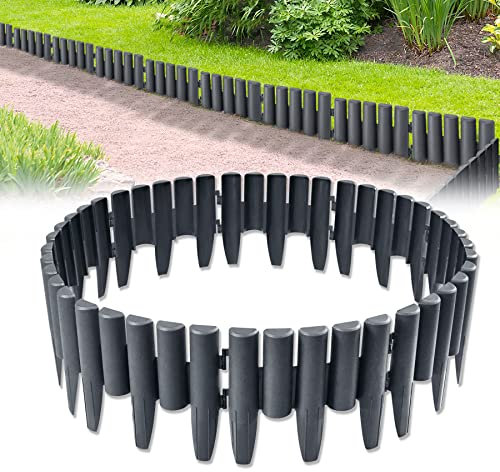 Froadp Bordature da Giardino in Plastica 28x24cm Flessibile Prato Separé da Giardino Staccionata Recinzione Aiuole Bordi con Legno Aspetto per Frutteti Orti o Sentieri (2.8m=10 pezzi, Antracite)