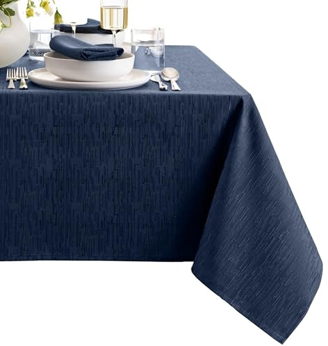 Elrene Home Fashions Continental Solid Texture Water and Stain Resistant Tablecloth, 60X84 Rectangle, Navy