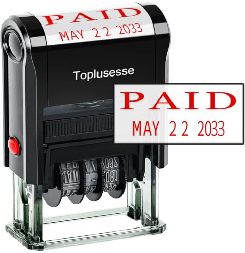 Toplusesse Paid Stamp with Date Self-Inking Date Stamp with Paid Office Rubber Phrase & Date Stamp for Business 12-Year Band Red Ink