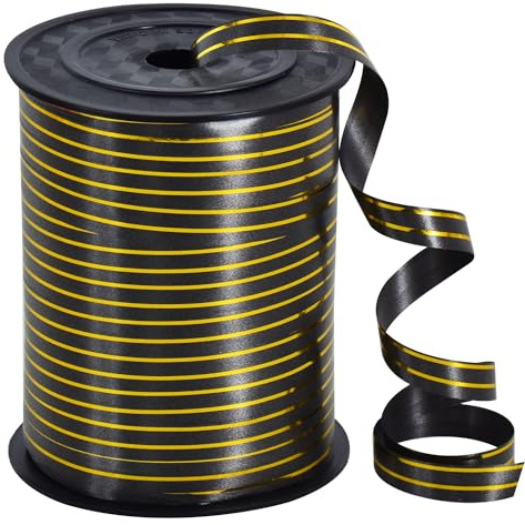 TONIFUL 250 Yards Black Gold Curling Ribbon Balloon String Gift Wrapping | Ribbon for Gift Wrapping Balloons Curling String for Bouquets Crafts Birthday Graduation Christmas New Year Decorations