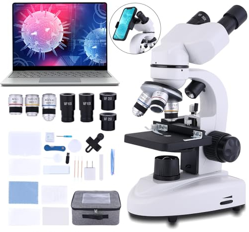 Binokulares Mikroskop 40X-2000X für Erwachsene Studenten mit doppeltem mechanischem Tisch und koaxialem Grob-/Feinfokussierknopf Professionelles Mikroskop
