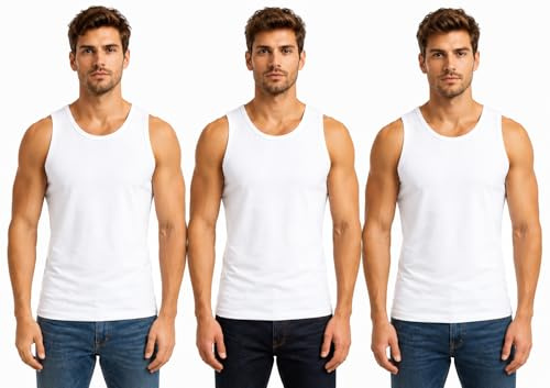 ArkXani® 3 Men's Sleeveless Vest Tank Tops 100% Cotton Summer Vest for Gym Workout Mens T Shirt Athletic Undershirt Black, White & Assorted Colours