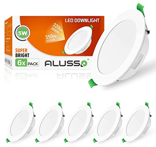 ALUSSO LED Einbaustrahler 230V Flach IP44, 5W LED Spots 320LM, Warmweiß 3000K LED Einbauleuchten, 30mm Ultra Flach, Einbauspot Loch 75-85mm, LED Deckenspots für Badezimmer Küche Wohnzimmer, 6er Set