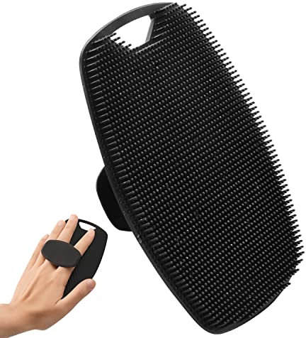 Brosse de Bain en Silicone, Brosse de Corporelle avec Crochet, Brosse Exfoliante du Corps en Silicone, Brosse de Douche Douce, Brosse de Lavage Manuelle pour Visage, Brosse de Massage Corporel (Noir)