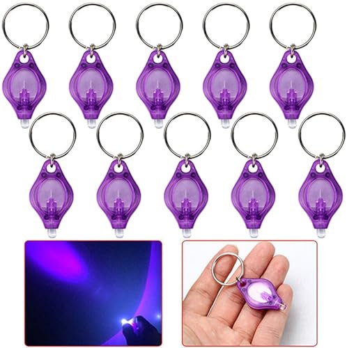 LIAISIMI LED UV Schlüsselanhänger Taschenlampe Mini LED Schlüsselanhänger Licht Tragbare Schlüsselanhänger-Taschenlampe Schwarzlicht Licht UV Urindetektor für Hunde (10Pcs Purple)