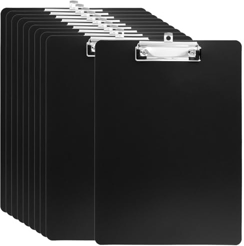 SINJEUN 10 Pack Black A4 Clipboards, Plastic Clipboards Folder with Metal Clamp and Hanging Hole, Folder Boards for Writing and Painting