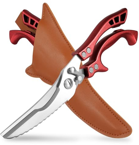 Heavy Duty Kitchen Shears by ANDONG, Kitchen Scissors,Stainless Steel Poultry Shears Heavy Duty Professional, Red