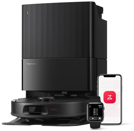 roborock Qrevo Serie Saugroboter mit Wischfunktion&Hebarem Wischmopp, 8000Pa Saugkraft(verbessert von Qrevo S), Anti-Verfilzungs-Seitenbürste, Hindernisvermeidung, All-in-One Dock, Schwarz(QV 35A)
