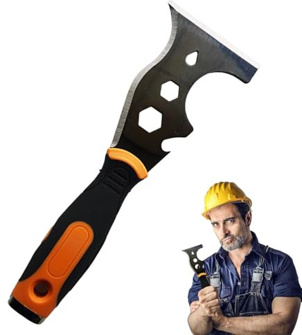 Raspador de masilla, raspador de pegamento – Raspador de papel pintado de acero inoxidable 16 en 1 | Accesorios de pelado de pintura, herramienta de pelado para tirar de clavos y raspadores