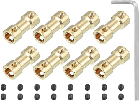 PATIKIL Accoppiamento Albero in Ottone 2mm a 6mm, 8 Pz Accoppiatore Albero Motore Connettore Manicotto Rigido Adattatore Giunto Trasmissione con Viti per Pneumatici Auto RC Albero Motore