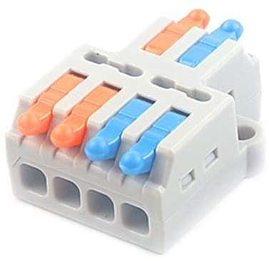 JOYELEC 12 Pièces Bornes de Connexion,D2-4 Connecteur Electrique Rapide 2 entrée 4 sorties, Conducteur Compact Fils Connecteurs, 0.08-2.5(4.0) mm²,250V,32A,avec levier de commande