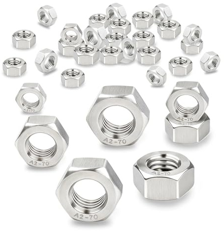 Ecitruz 20 stycken M10-sexkantsmuttrar rostfritt stål, DIN934 säkerhetsmuttrar stoppmutter silver hex mutter för skruvar gängstänger brickor bultar byggnadsarbete och reparationer