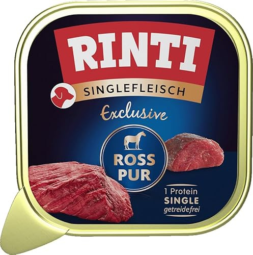 RINTI - Carne única Exclusive | Comida húmeda con Carne de Caballo 100% para Perros sensibles y Adultos. Alimento Completo en Cuencos sin Cereales ni aditivos Artificiales, 10 x 150 g Ross Pur