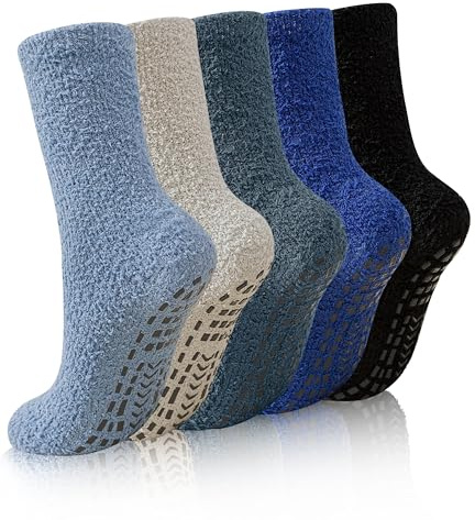 YEEKAORA Mens Fluffy Socks With Grips Slipper Socks Non Slip | Winter Warm Extra Thick Plush Cabin Home Sleep Hospital Socks