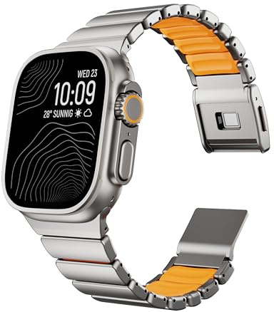 Titan Armband kompatibel mit Apple Watch Armband Ultra 3/2/1 49mm, Titan Silikon Doppelschicht,Magnetverschluss Ersatzarmband für iWatch Series11 (Titan Orange, 49mm/46mm/45mm/44mm/42mm(Series 3))
