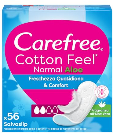 Carefree Salvaslip Cotton Feel Normal Fragranza all'Aloe Vera 56 Pezzi, Salva slip donna traspiranti, Proteggi slip che si adattano al corpo, Extra morbidezza, Delicati sulla pelle