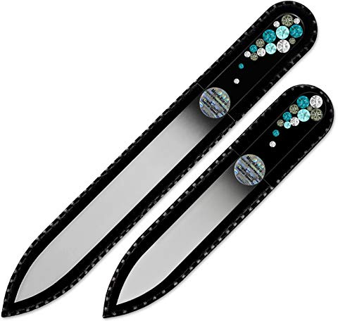 Mont Bleu Best Set of 2 Crystal Nail Files Hand Decorated with crystals - Genuine Czech Tempered Glass - Premium Quality Professional Set of Nail Files for Natural Nails