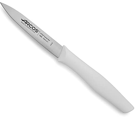 Arcos Küchenmesser Edelstahl NITRUM 100 mm - Obst- und Gemüseschäler - Weißer Polypropylen-Griff - Serie Nova