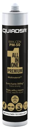 Quiadsa - BRIK-CEN PM-50 - Adhesivo elástico de polímero modificado - Blanco - Pintable, sin disolventes ni siliconas, uso interior y exterior - Alta adherencia multisuperficie - 290 ml