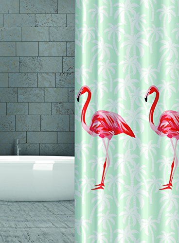 KS Handel 24 Textil DUSCHVORHANG Flamingo ORANGE ROT LACHS 120x200 cm 120 BREIT X 200 cm HOCH! Shower Curtain INKL. DUSCHRINGE