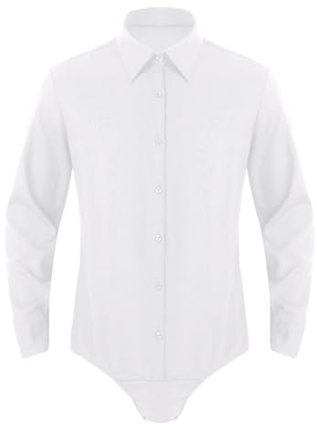 ranrann Body Elegante Camicia Uomo Slim Fit Manica Lunga Cotone Camicie Casual Traspirante Pulsanti Abbigliamento Danza Classica da Balletto Ballo Latino Samba Rumba Bianco L